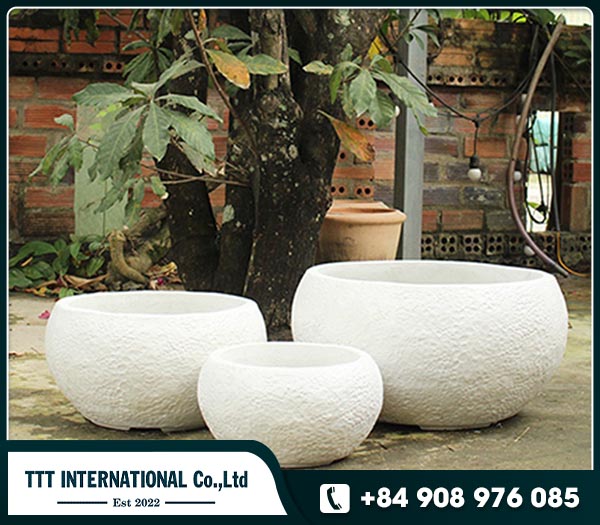 Antique Round Pot white cement
